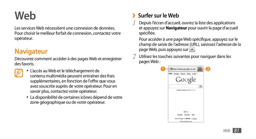 Samsung GT-I9003MKDNRJ, GT-I9003RWDBOG, GT-I9003RWDVGF, GT-I9003MKDBOG, GT-I9003NKDVGF manual Navigateur, ››Surfer sur le Web 