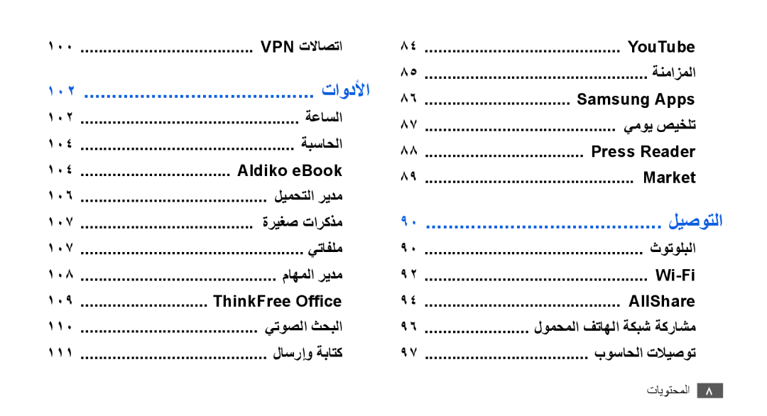 Samsung GT-I9003MKDARB, GT-I9003RWDMID, GT-I9003MKJXSS, GT-I9003ISDABS, GT-I9003ISDPAK, GT-I9003ISDXSS manual تاودلأا, 102 