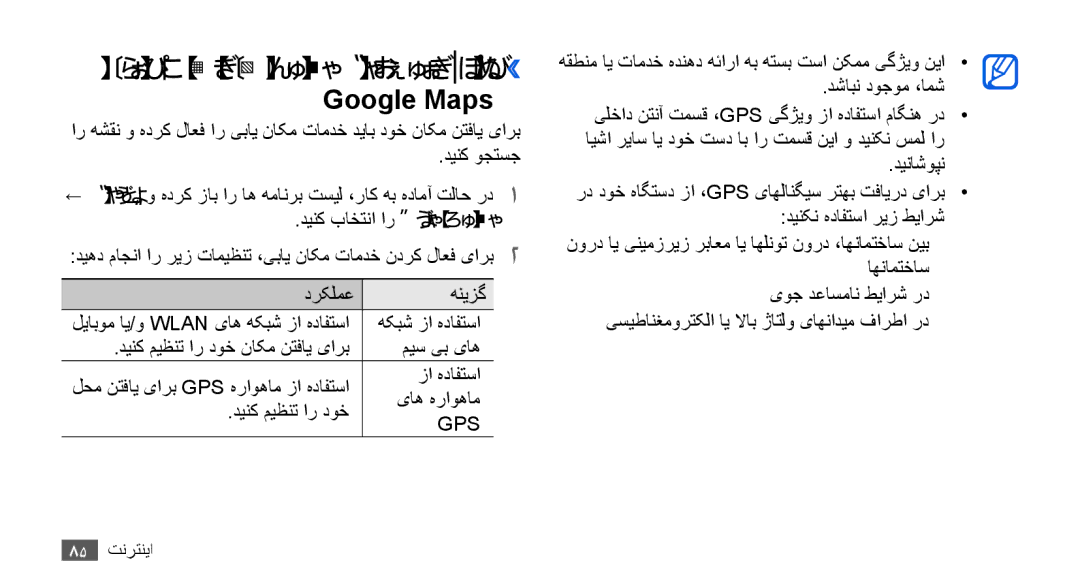 Samsung GT-I9003NKDXSS, GT-I9003RWDMID, GT-I9003MKJXSS manual اب هدافتسا یارب یبای ناکم تامدخ ندرک لاعف›› Google Maps 