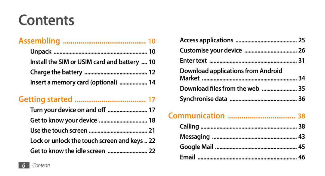 Samsung GT-I9010XKAITV, GT-I9010XKADBT, GT-I9010XKAXEN, GT-I9010XKASER manual Contents 