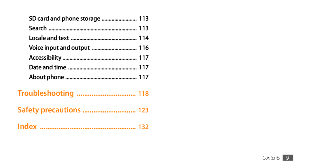 Samsung GT-I9010XKAXEN, GT-I9010XKADBT, GT-I9010XKAITV, GT-I9010XKASER manual Troubleshooting, Safety precautions, Index 