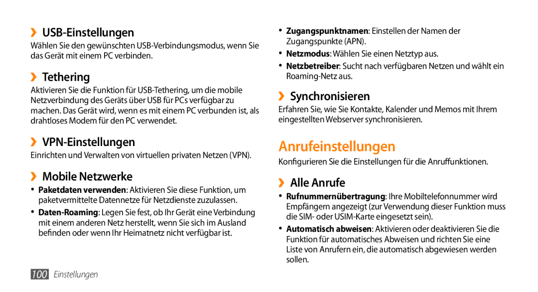 Samsung GT-I9010XKADBT manual Anrufeinstellungen 