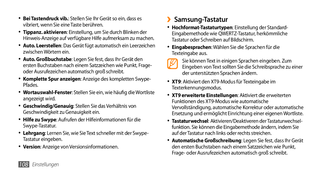 Samsung GT-I9010XKADBT manual ››Samsung-Tastatur, Komplette Spur anzeigen Anzeige des kompletten Swype- Pfades 