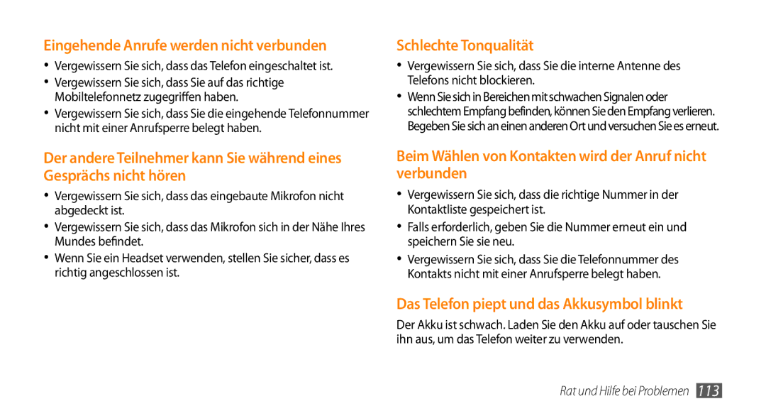 Samsung GT-I9010XKADBT manual Schlechte Tonqualität 