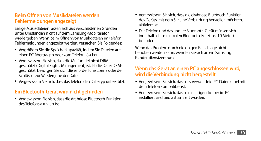 Samsung GT-I9010XKADBT manual Ein Bluetooth-Gerät wird nicht gefunden 