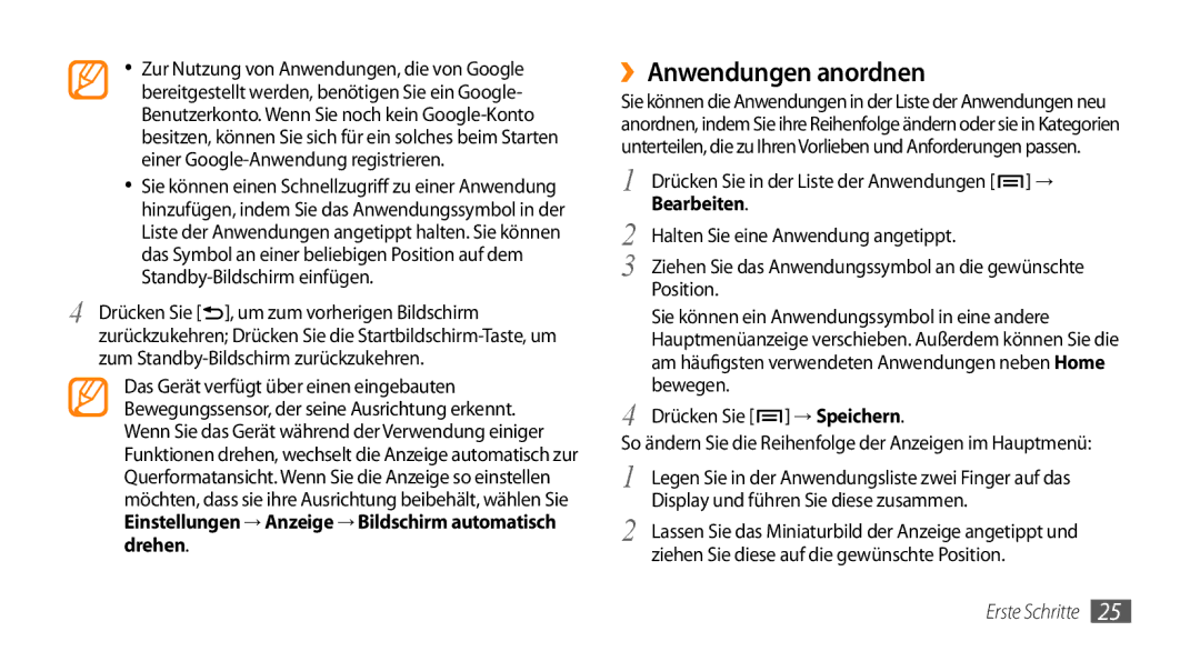 Samsung GT-I9010XKADBT manual ››Anwendungen anordnen 