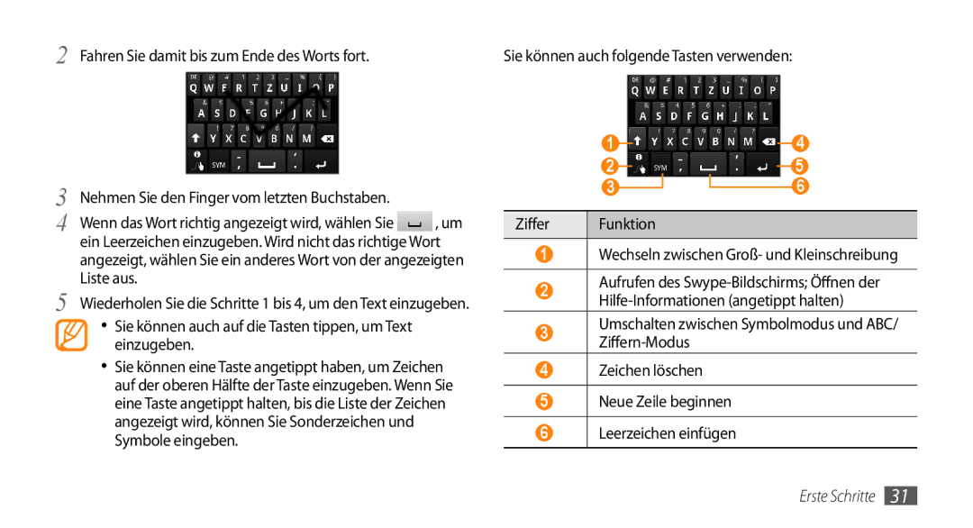 Samsung GT-I9010XKADBT manual Sie können auch auf die Tasten tippen, um Text einzugeben 