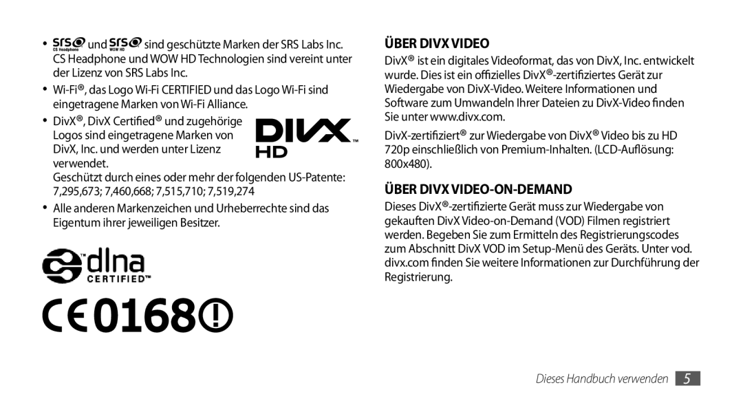 Samsung GT-I9010XKADBT manual Über Divx VIDEO-ON-DEMAND 