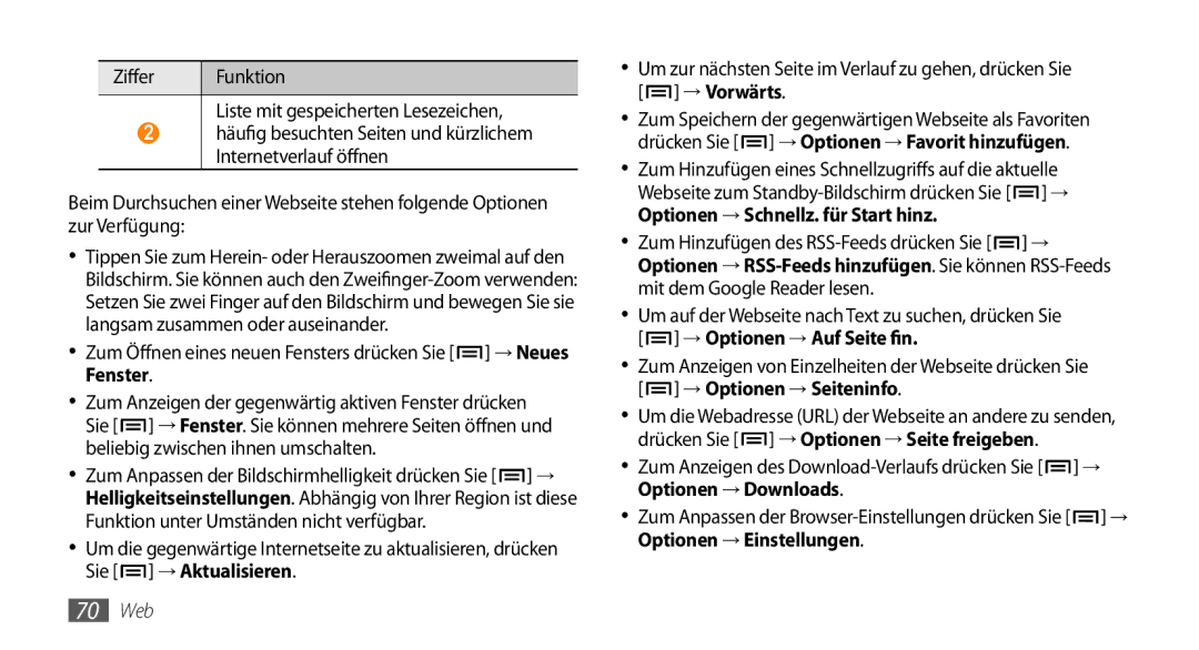 Samsung GT-I9010XKADBT manual Und, Beliebig zwischen ihnen umschalten, Sie, 70 Web 