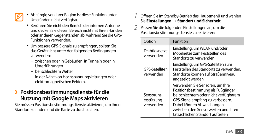 Samsung GT-I9010XKADBT manual Sie Einstellungen → Standort und Sicherheit 