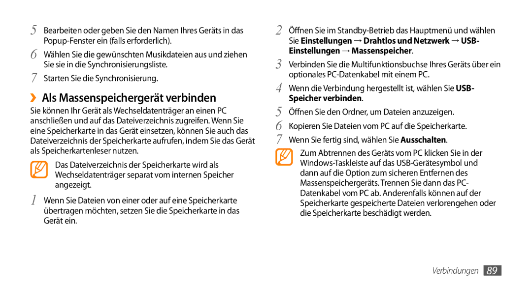 Samsung GT-I9010XKADBT manual ››Als Massenspeichergerät verbinden 
