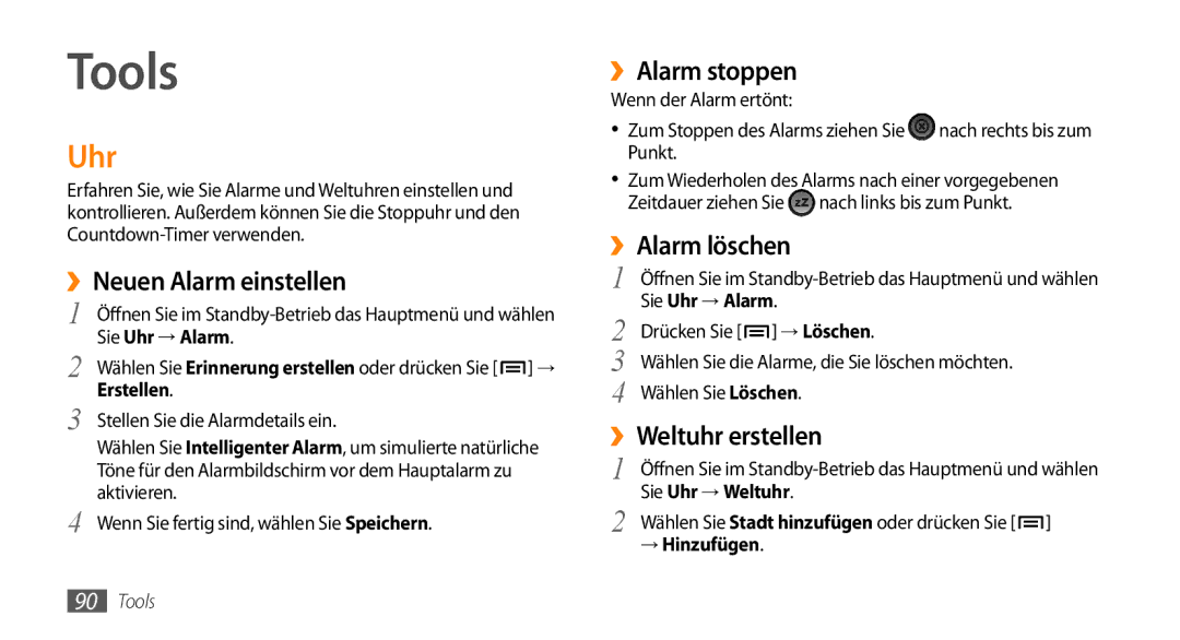 Samsung GT-I9010XKADBT manual Tools, Uhr 