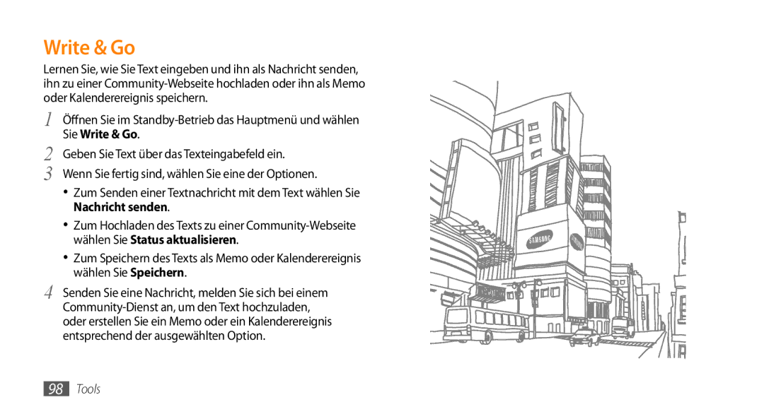 Samsung GT-I9010XKADBT manual Sie Write & Go, Geben Sie Text über das Texteingabefeld ein, Nachricht senden 