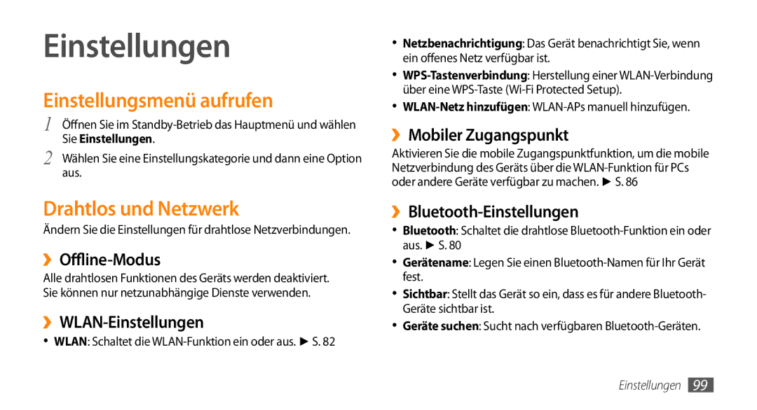 Samsung GT-I9010XKADBT manual Einstellungen, Einstellungsmenü aufrufen, Drahtlos und Netzwerk 