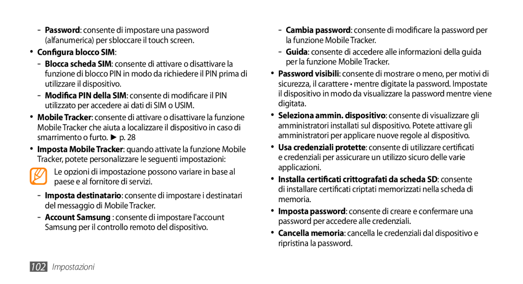 Samsung GT-I9010XKAXEN, GT-I9010XKAITV manual Configura blocco SIM 