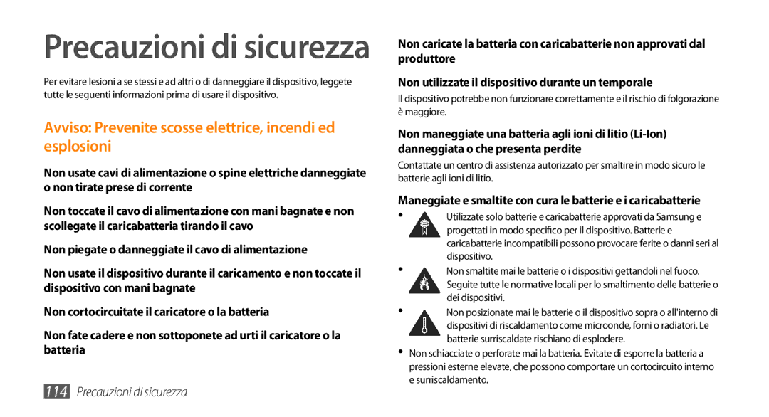 Samsung GT-I9010XKAXEN, GT-I9010XKAITV manual Precauzioni di sicurezza 