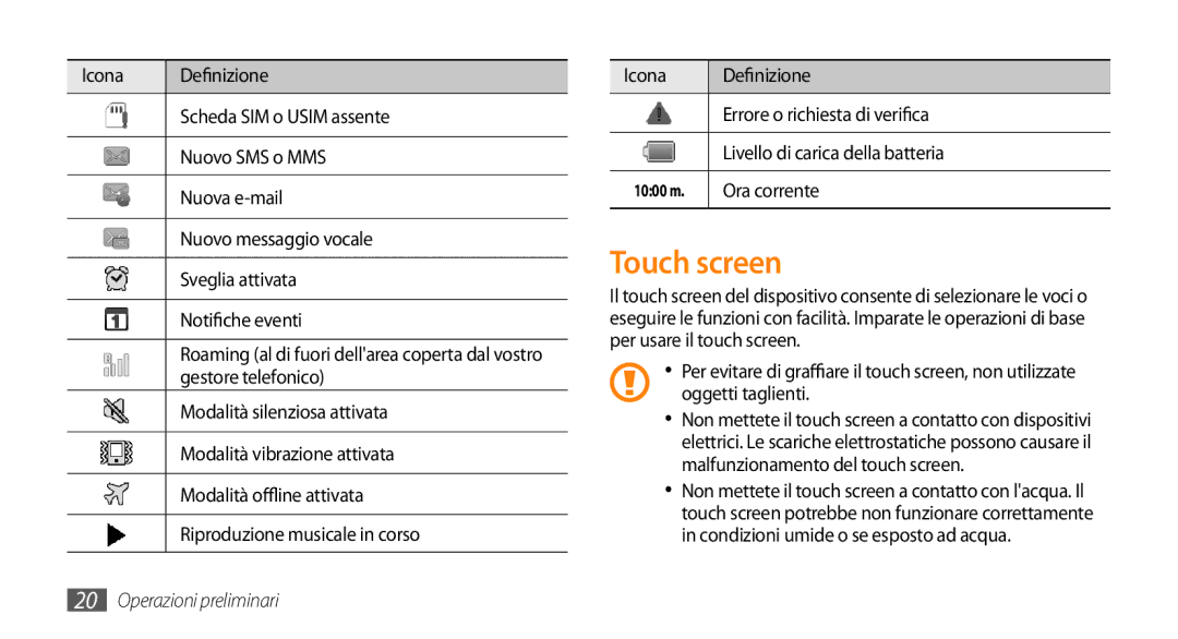 Samsung GT-I9010XKAXEN, GT-I9010XKAITV manual Touch screen 