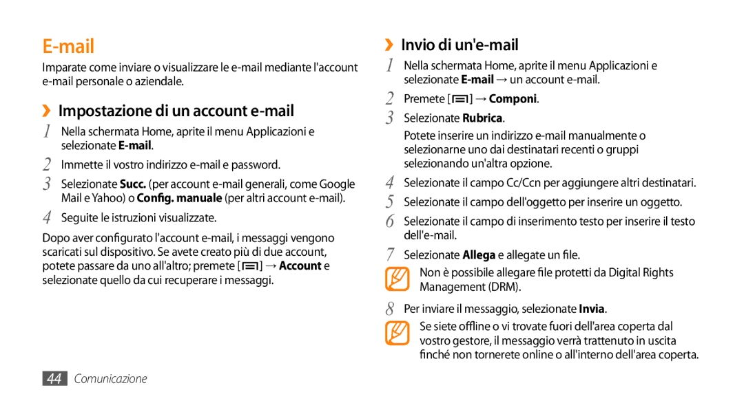 Samsung GT-I9010XKAXEN, GT-I9010XKAITV manual Mail, ››Impostazione di un account e-mail, → Componi 