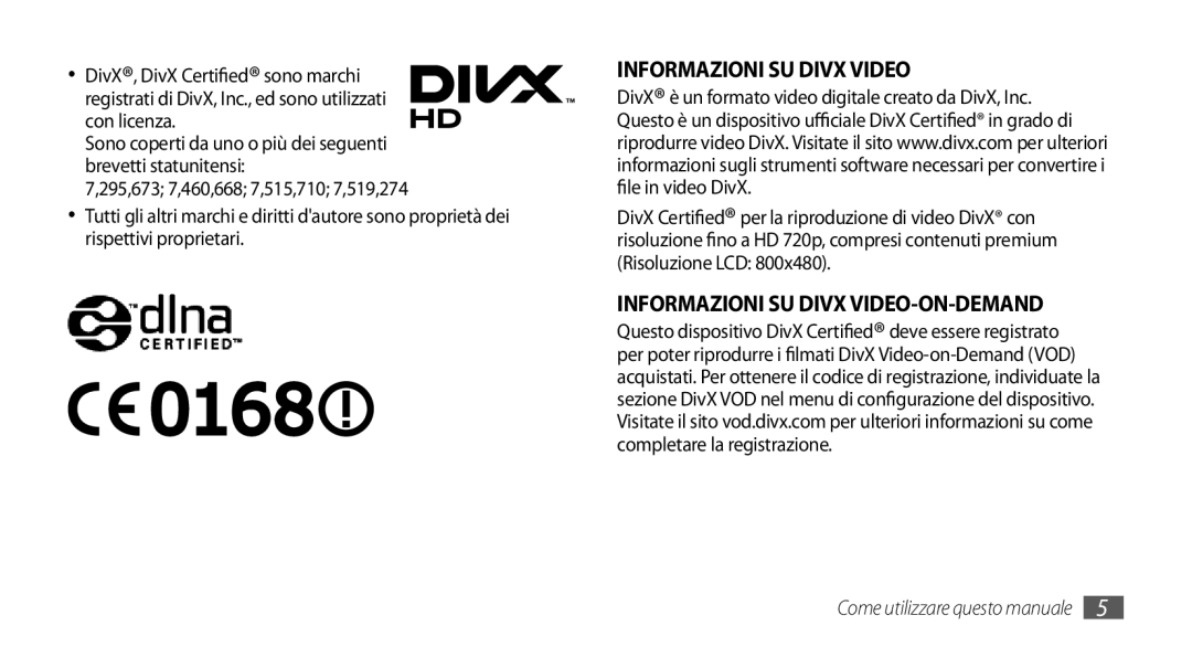 Samsung GT-I9010XKAITV, GT-I9010XKAXEN manual Informazioni SU Divx VIDEO-ON-DEMAND 