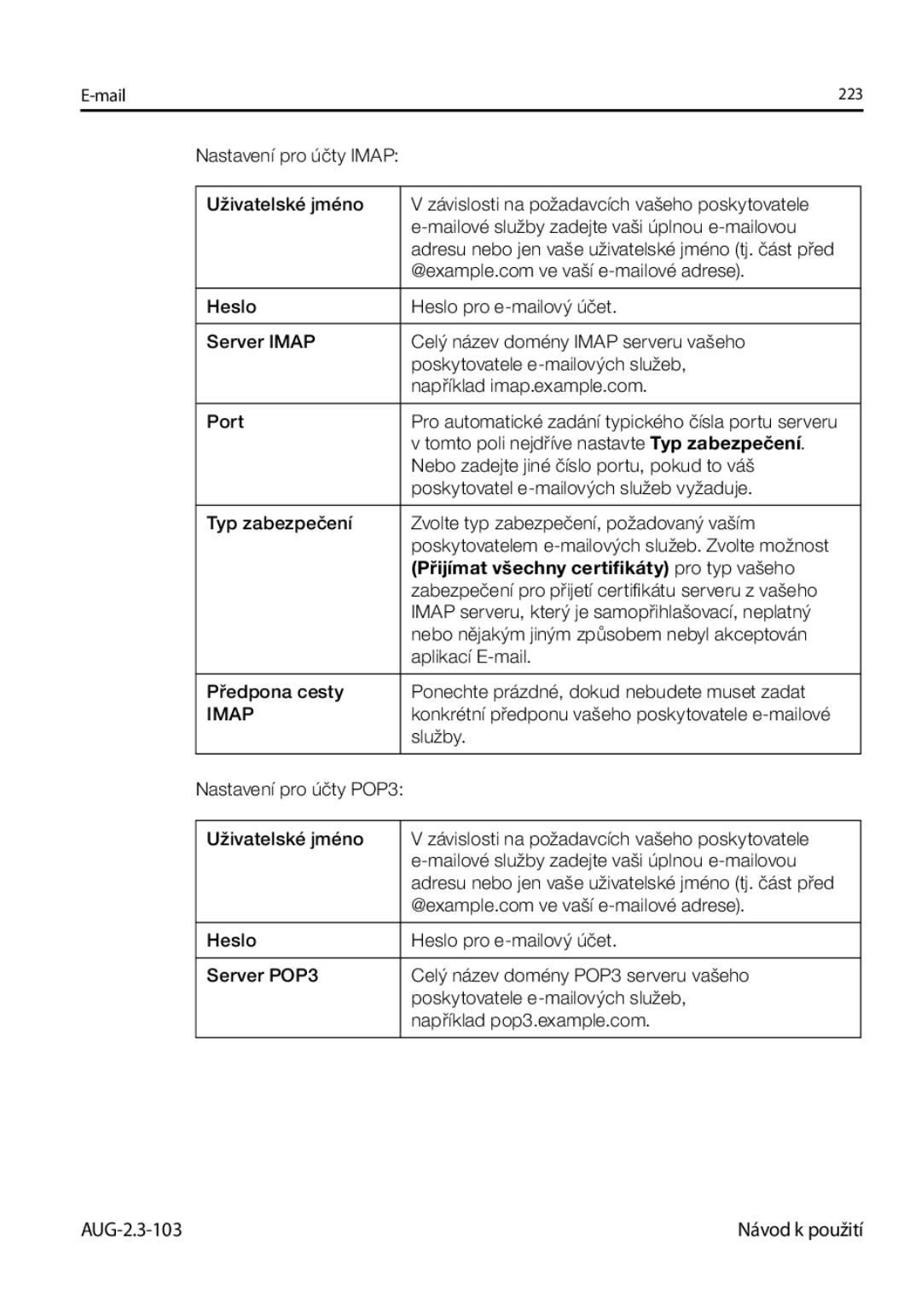 Samsung GT-I9023FSAXSK, GT-I9023FSAATO, GT-I9023FSAVDC, GT-I9023FSAO2C manual Přijímat všechny certiﬁkáty pro typ vašeho, Imap 