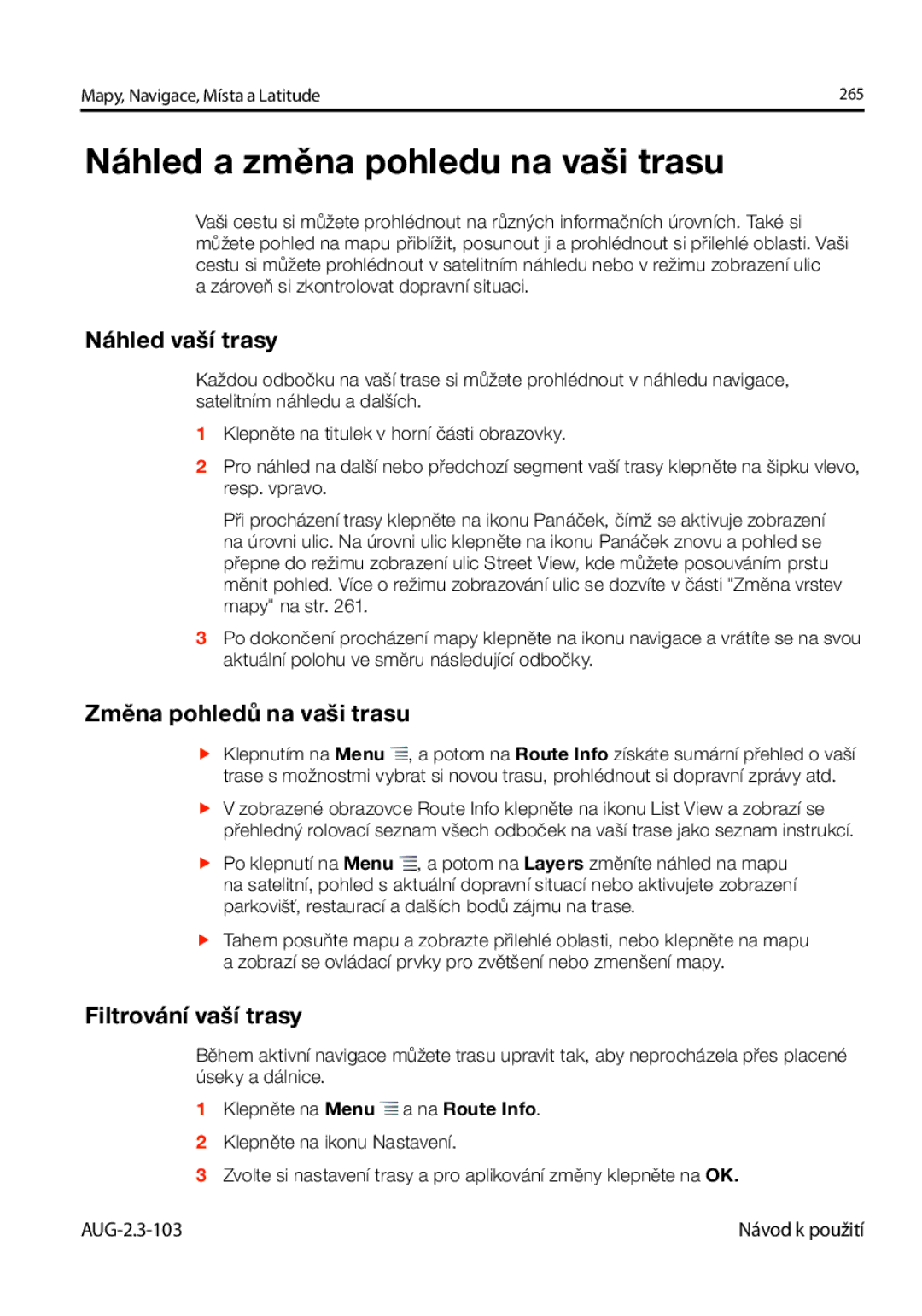 Samsung GT-I9023FSAATO manual Náhled a změna pohledu na vaši trasu, Náhled vaší trasy, Změna pohledů na vaši trasu 