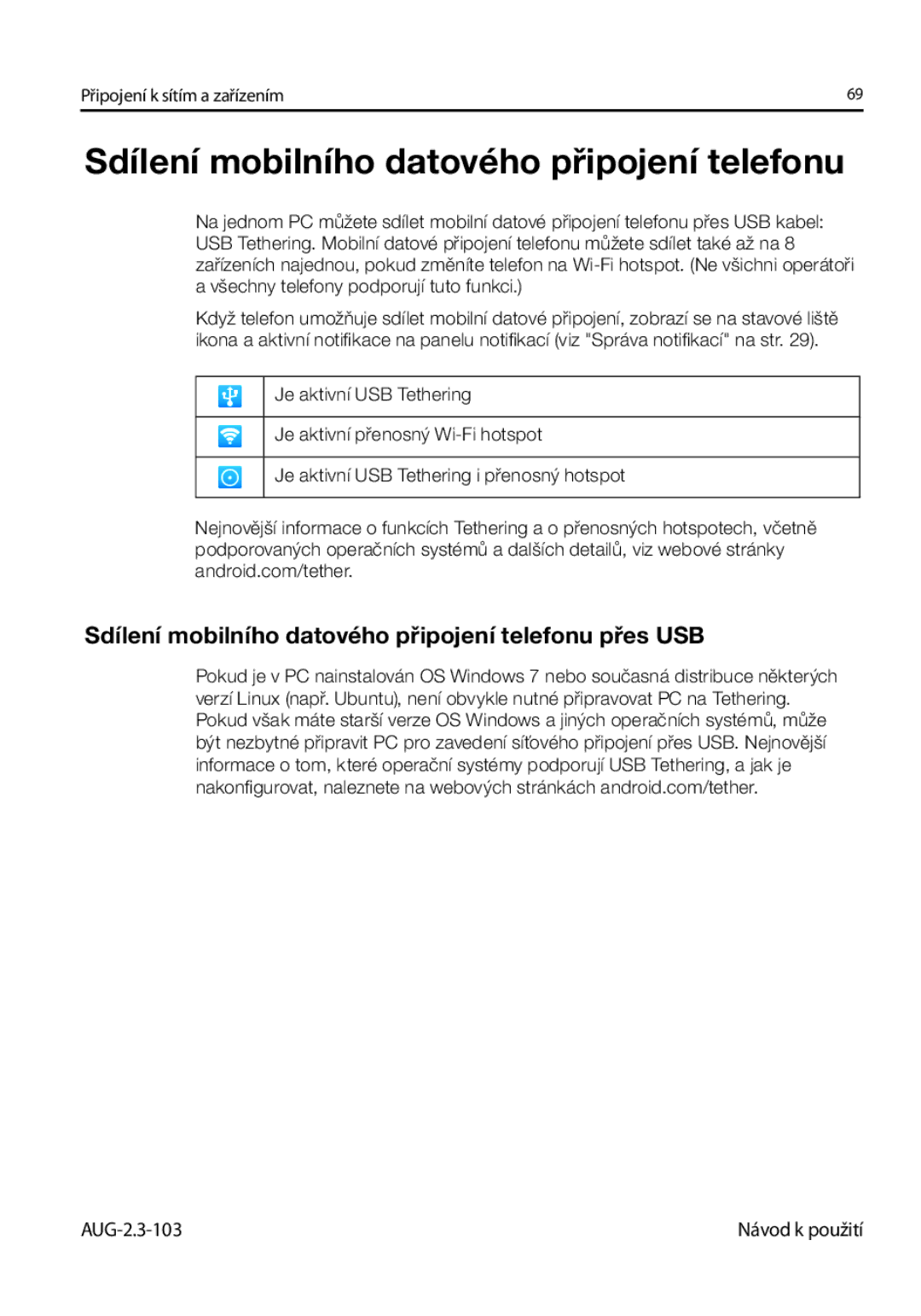 Samsung GT-I9023FSAXEZ, GT-I9023FSAATO, GT-I9023FSAVDC, GT-I9023FSAO2C manual Sdílení mobilního datového připojení telefonu 