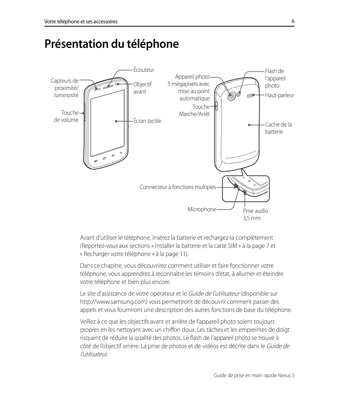 Samsung GT-I9023PWABOG, GT-I9023FSAFTM, GT-I9023FSABOG, GT-I9023PWAVGF, GT-I9023FSBNRJ manual Présentation du téléphone 