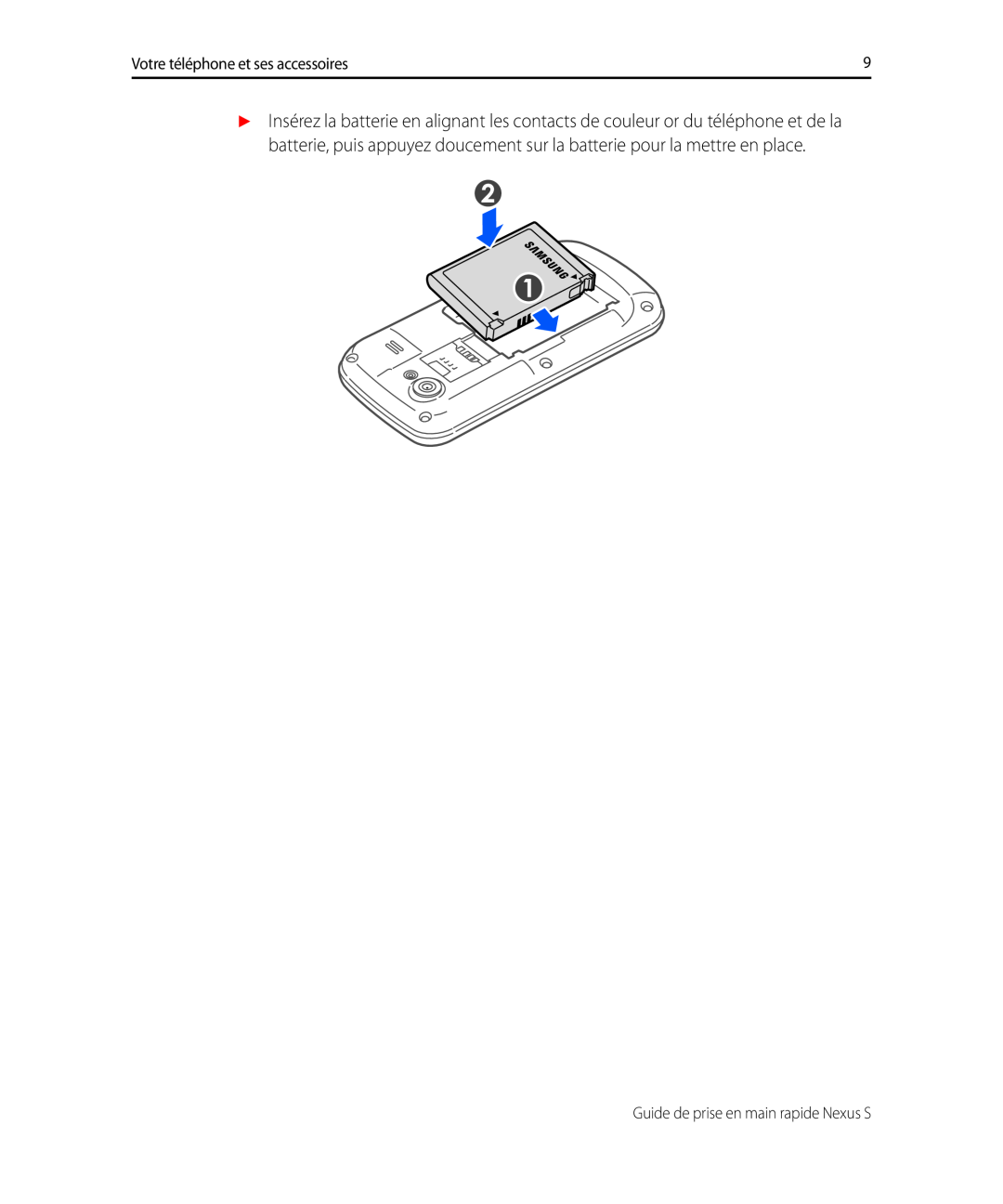 Samsung GT-I9023PWAFTM, GT-I9023FSAFTM manual Votre téléphone et ses accessoires, Guide de prise en main rapide Nexus S 