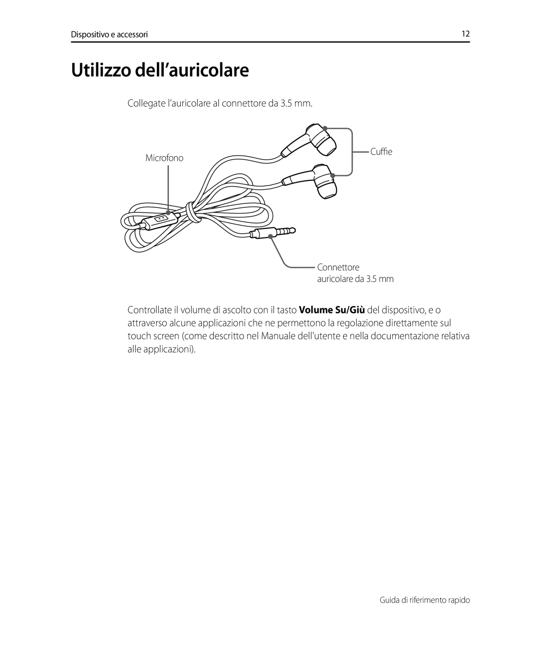 Samsung GT-I9023FSAOMN, GT-I9023FSAITV, GT-I9023FSAWIN, GT-I9023FSATIM, GT-I9023FSAHUI manual Utilizzo dell’auricolare 