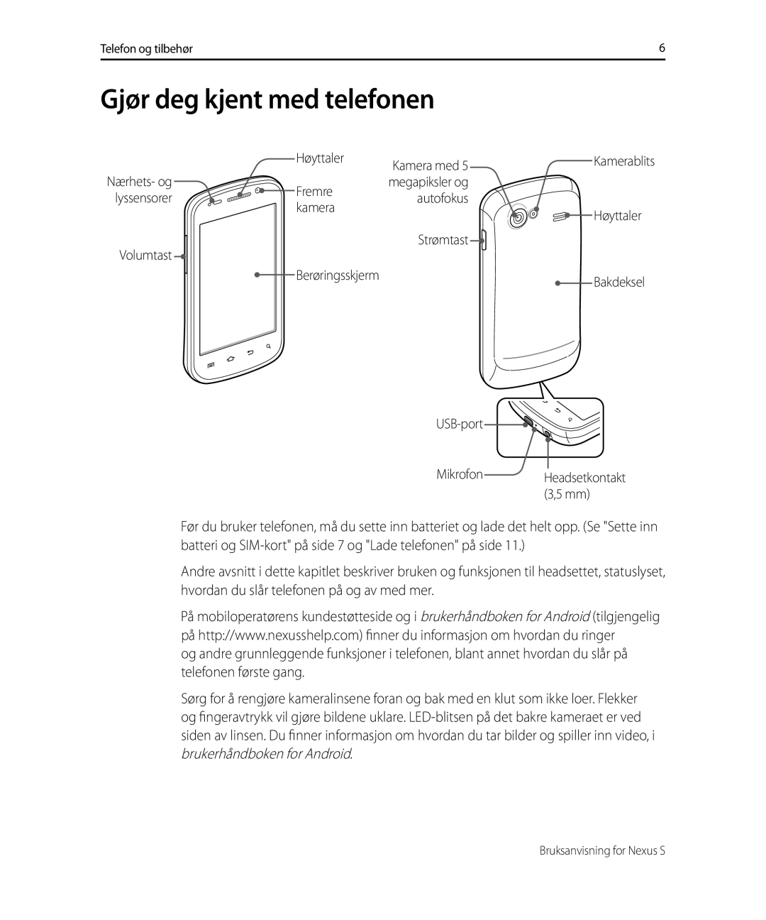 Samsung GT-I9023PWANEE, GT-I9023FSANEE manual Gjør deg kjent med telefonen 