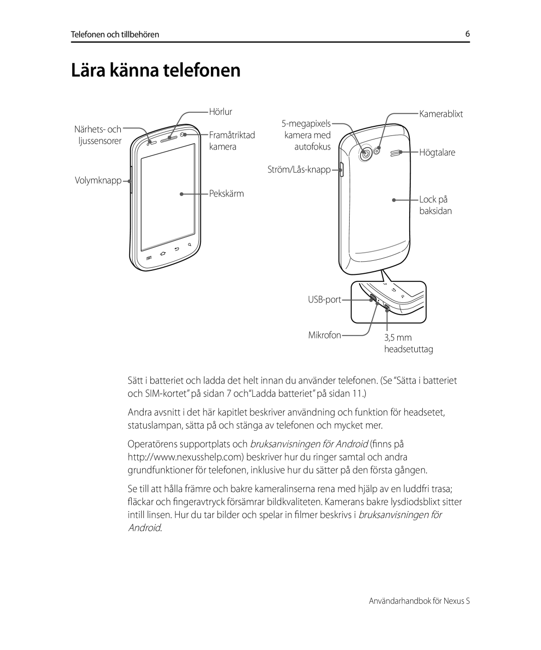 Samsung GT-I9023PWANEE, GT-I9023FSANEE manual Lära känna telefonen 