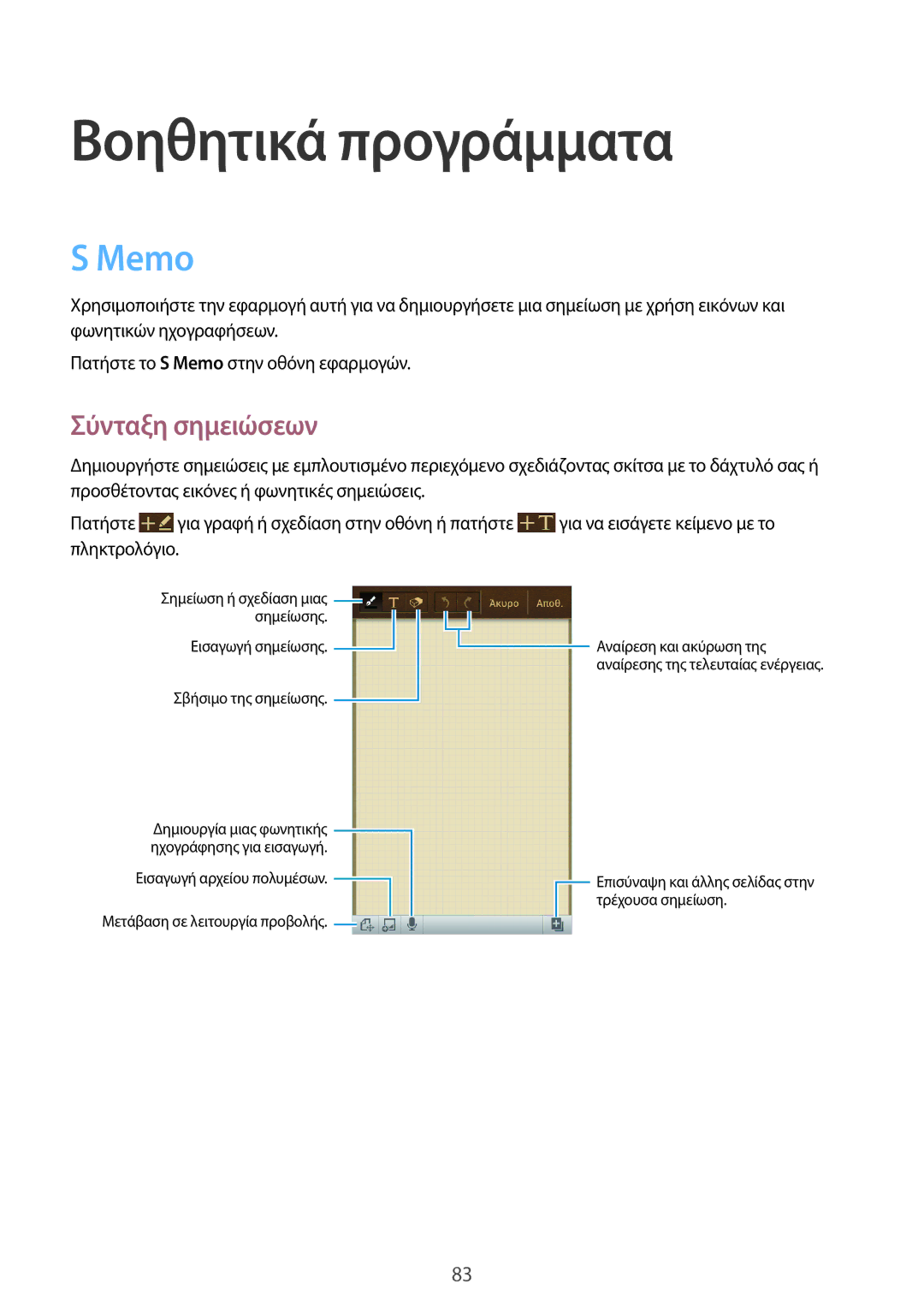 Samsung GT-I9060ZOAEUR, GT-I9060EGAEUR, GT-I9060MKDEUR, GT-I9060ZWDEUR manual Βοηθητικά προγράμματα, Memo, Σύνταξη σημειώσεων 