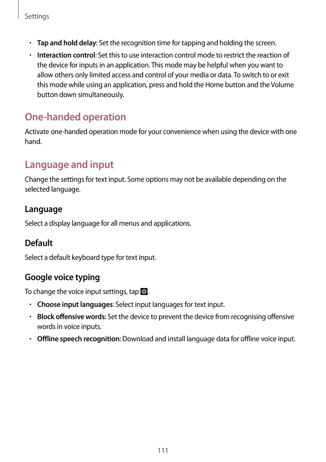 Samsung GT-I9060ZODSER, GT-I9060EGAXEF manual One-handed operation, Language and input, Default, Google voice typing 