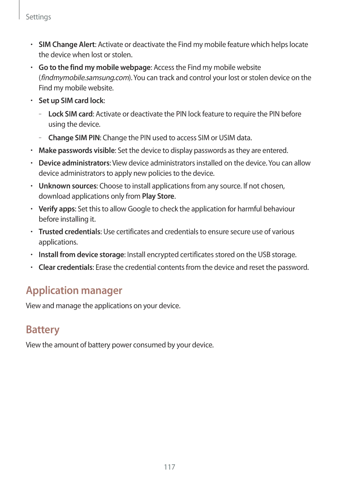 Samsung GT-I9060ZWATIM, GT-I9060EGAXEF, GT-I9060ZWAXEF, GT-I9060MKAXEF Application manager, Battery, Set up SIM card lock 