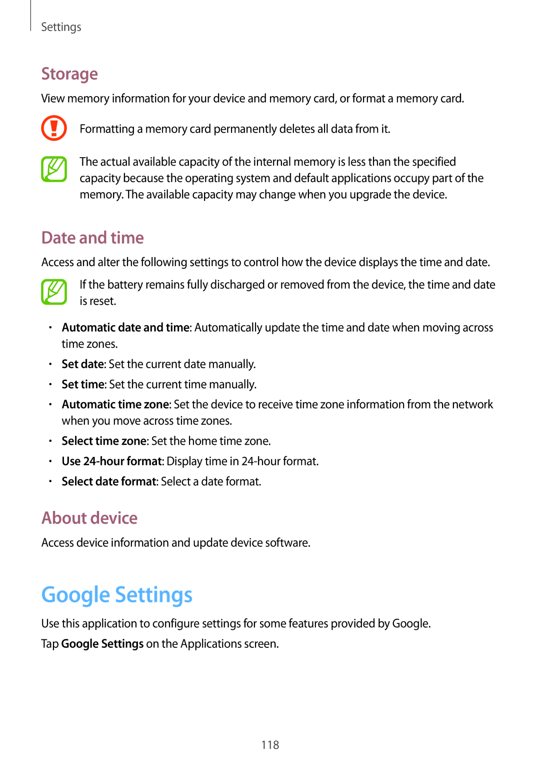 Samsung GT-I9060MKATIM, GT-I9060EGAXEF, GT-I9060ZWAXEF, GT-I9060MKAXEF Google Settings, Storage, Date and time, About device 