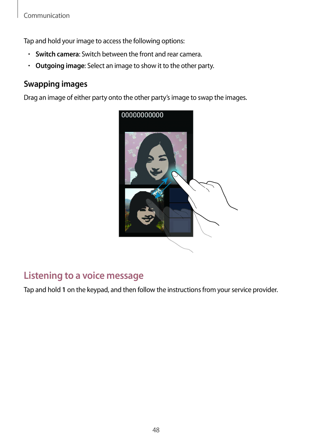 Samsung GT-I9060MKDTHR, GT-I9060EGAXEF, GT-I9060ZWAXEF, GT-I9060MKAXEF manual Listening to a voice message, Swapping images 