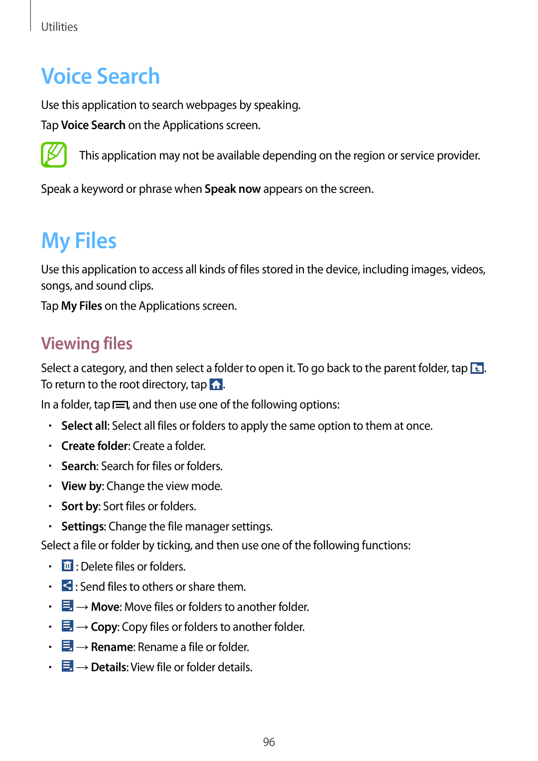 Samsung GT-I9060EGDETL, GT-I9060EGAXEF, GT-I9060ZWAXEF, GT-I9060MKAXEF, GT-I9060ZOAITV Voice Search, My Files, Viewing files 