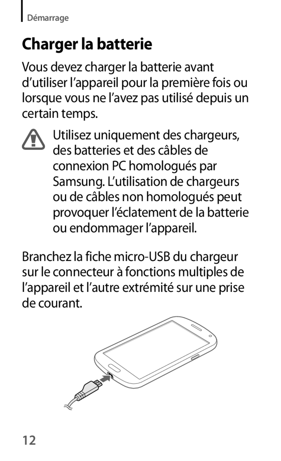 Samsung GT-I9060EGAXEF, GT-I9060ZWAXEF, GT-I9060MKAXEF manual Charger la batterie 