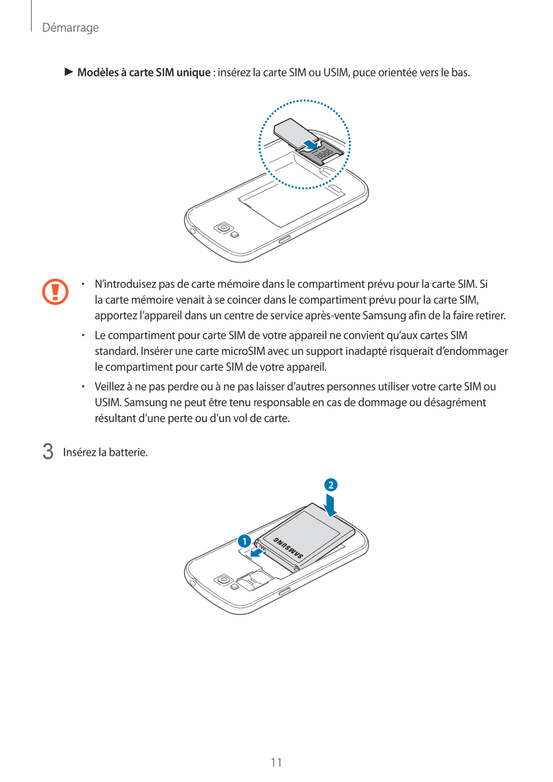 Samsung GT-I9060MKAXEF, GT-I9060EGAXEF, GT-I9060ZWAXEF manual Démarrage 