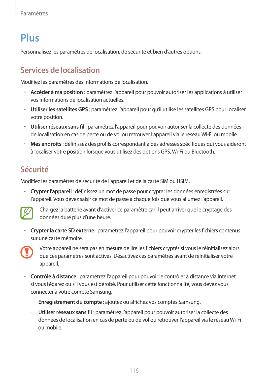 Samsung GT-I9060MKAXEF, GT-I9060EGAXEF, GT-I9060ZWAXEF manual Plus, Services de localisation, Sécurité 