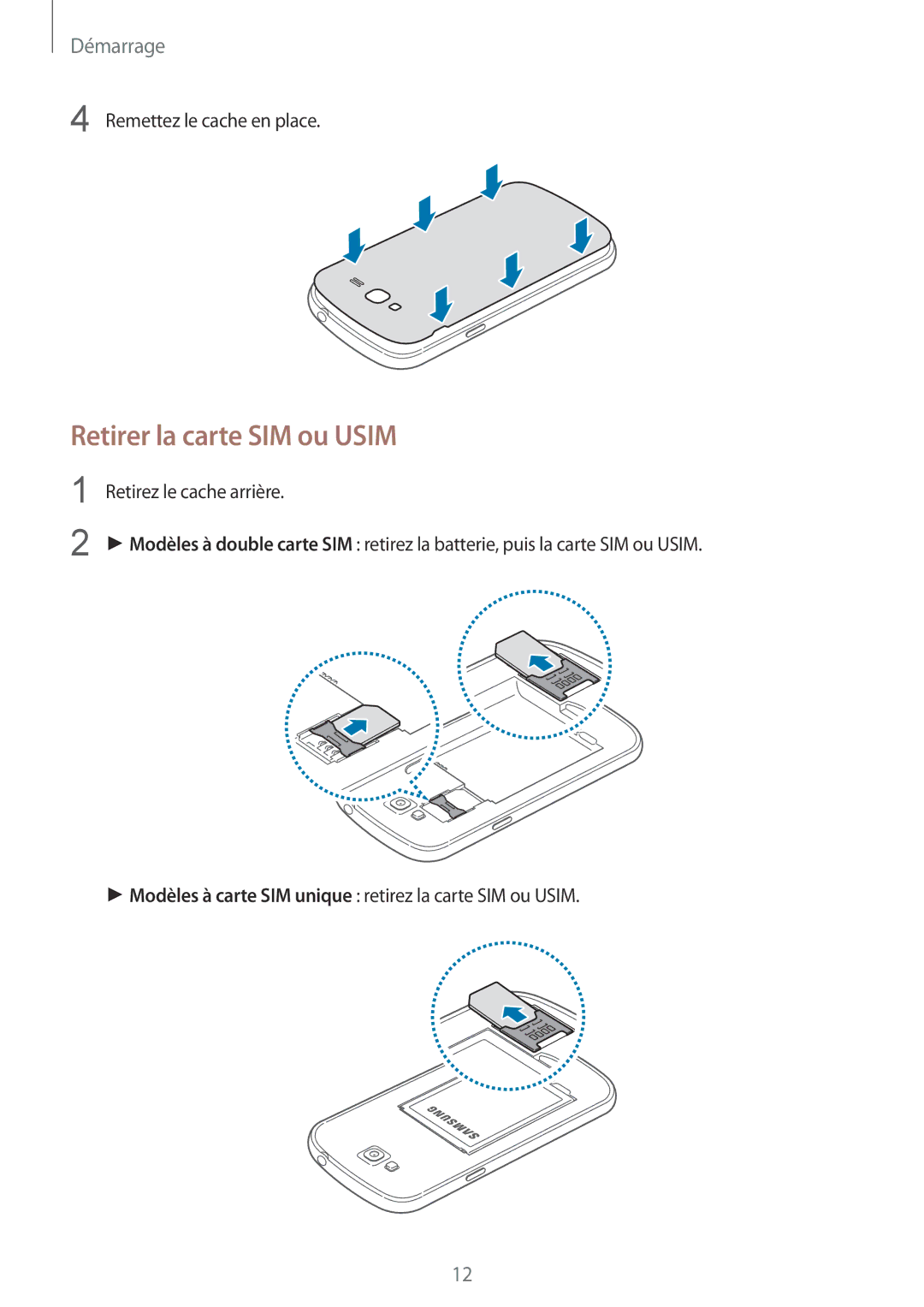 Samsung GT-I9060EGAXEF, GT-I9060ZWAXEF, GT-I9060MKAXEF manual Retirer la carte SIM ou Usim 