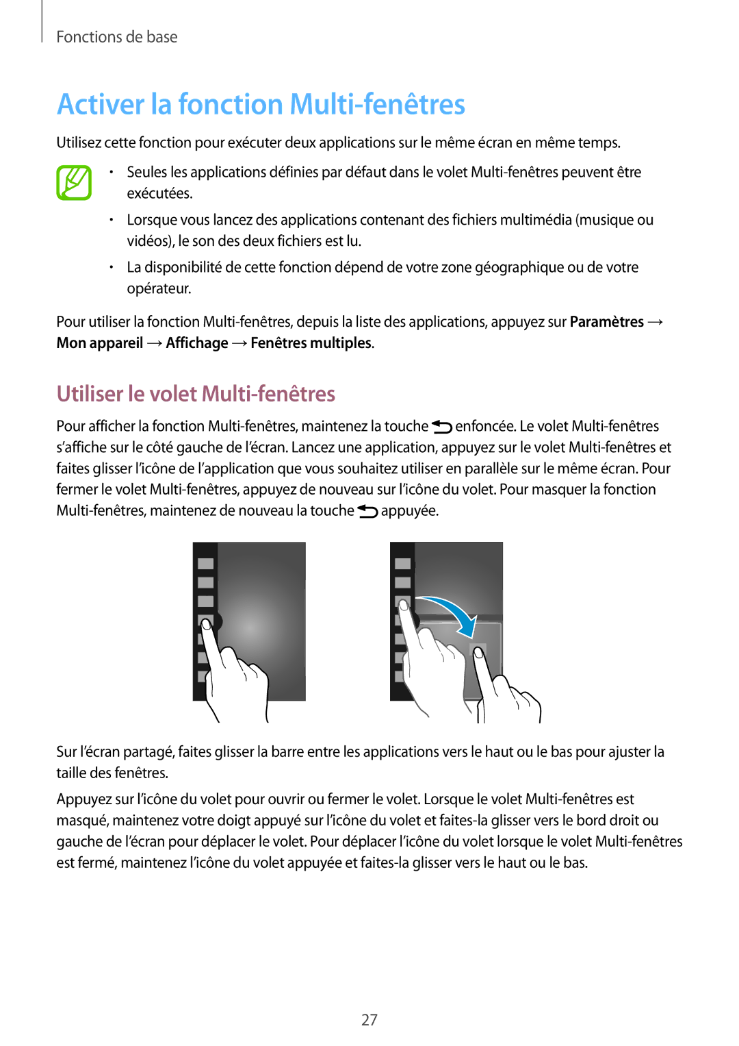 Samsung GT-I9060EGAXEF, GT-I9060ZWAXEF, GT-I9060MKAXEF Activer la fonction Multi-fenêtres, Utiliser le volet Multi-fenêtres 