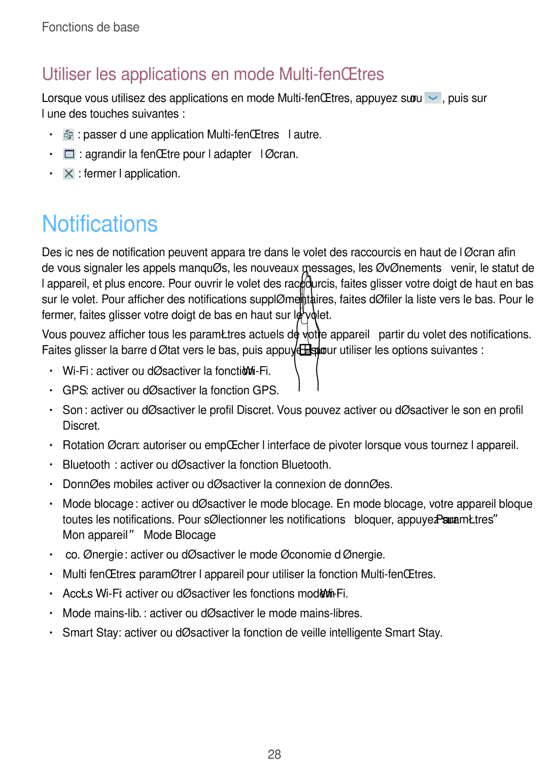 Samsung GT-I9060ZWAXEF, GT-I9060EGAXEF, GT-I9060MKAXEF manual Notifications, Utiliser les applications en mode Multi-fenêtres 
