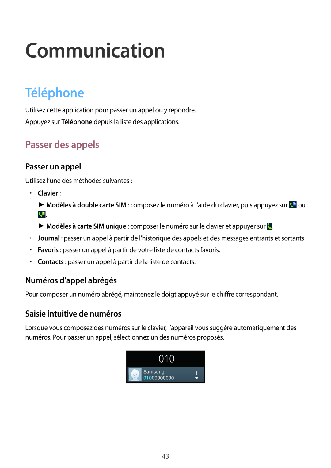 Samsung GT-I9060ZWAXEF Téléphone, Passer des appels, Passer un appel, Numéros d’appel abrégés, Saisie intuitive de numéros 