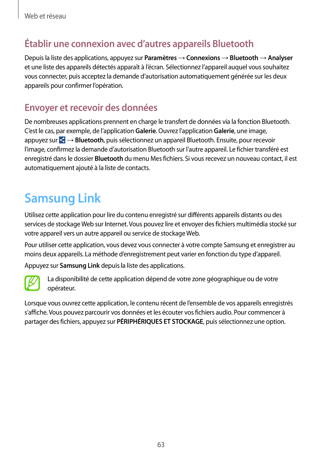 Samsung GT-I9060EGAXEF, GT-I9060ZWAXEF manual Samsung Link, Établir une connexion avec d’autres appareils Bluetooth 