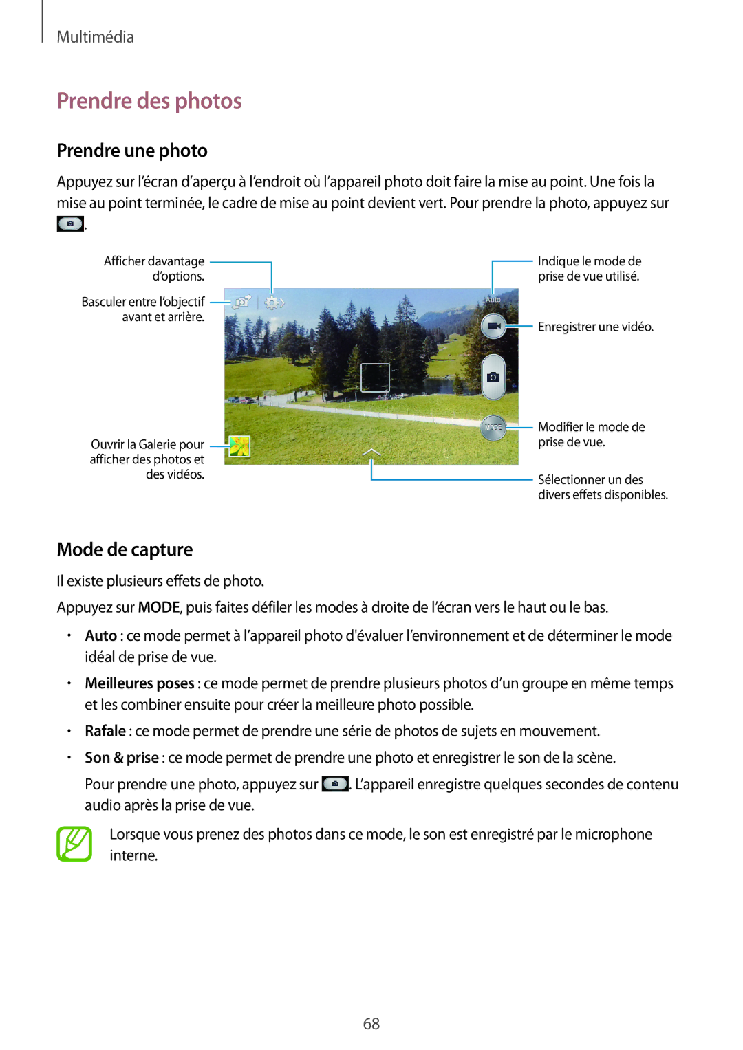 Samsung GT-I9060MKAXEF, GT-I9060EGAXEF, GT-I9060ZWAXEF manual Prendre des photos, Prendre une photo, Mode de capture 