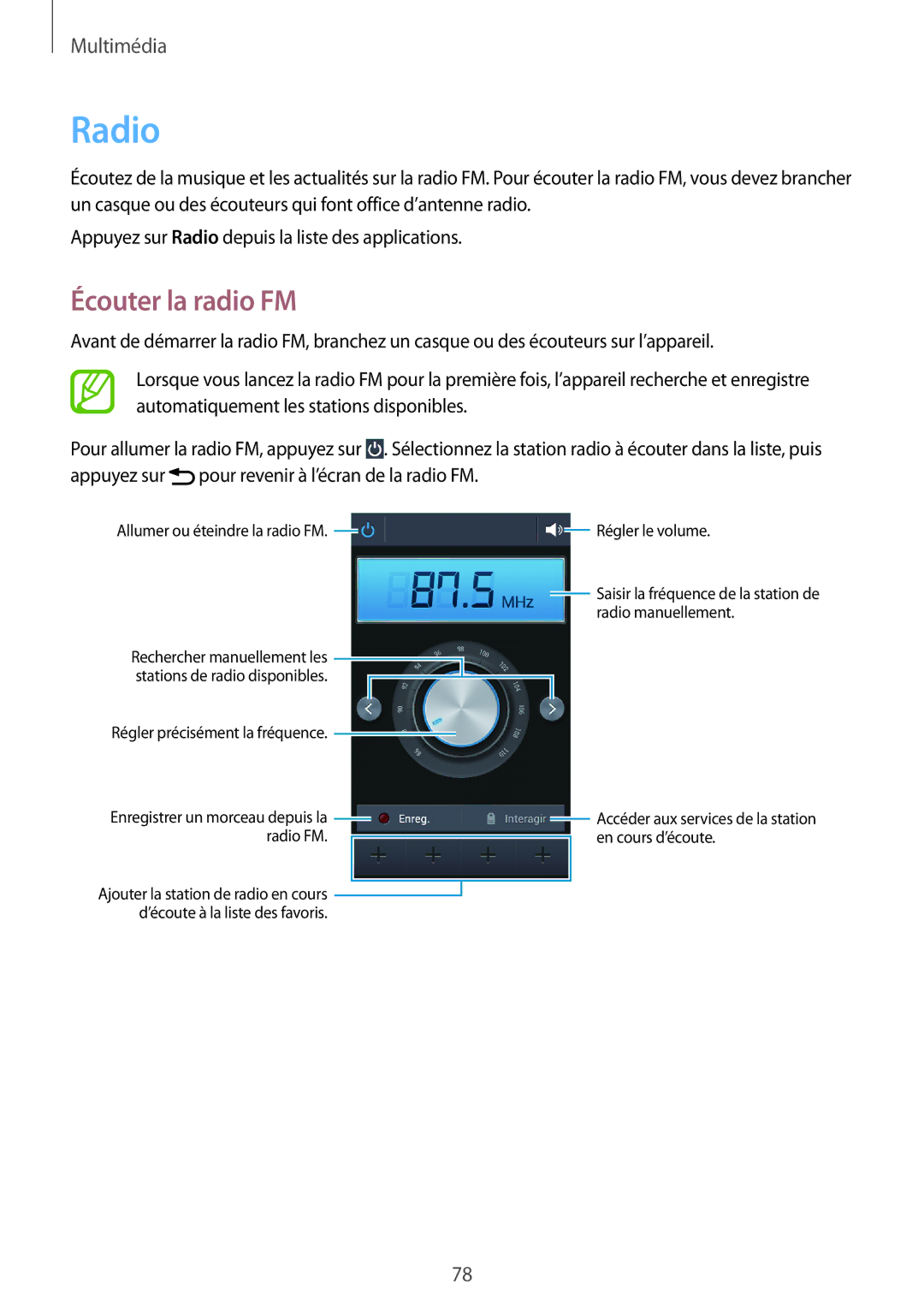 Samsung GT-I9060EGAXEF, GT-I9060ZWAXEF, GT-I9060MKAXEF manual Radio, Écouter la radio FM 