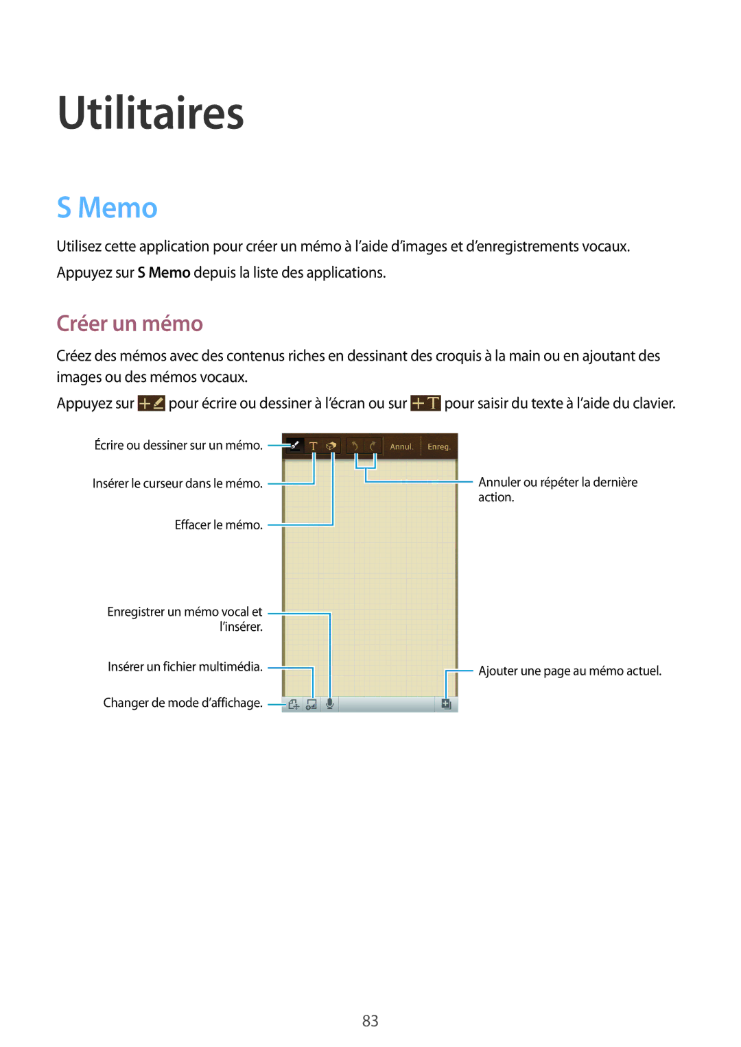 Samsung GT-I9060MKAXEF, GT-I9060EGAXEF, GT-I9060ZWAXEF manual Memo, Créer un mémo 