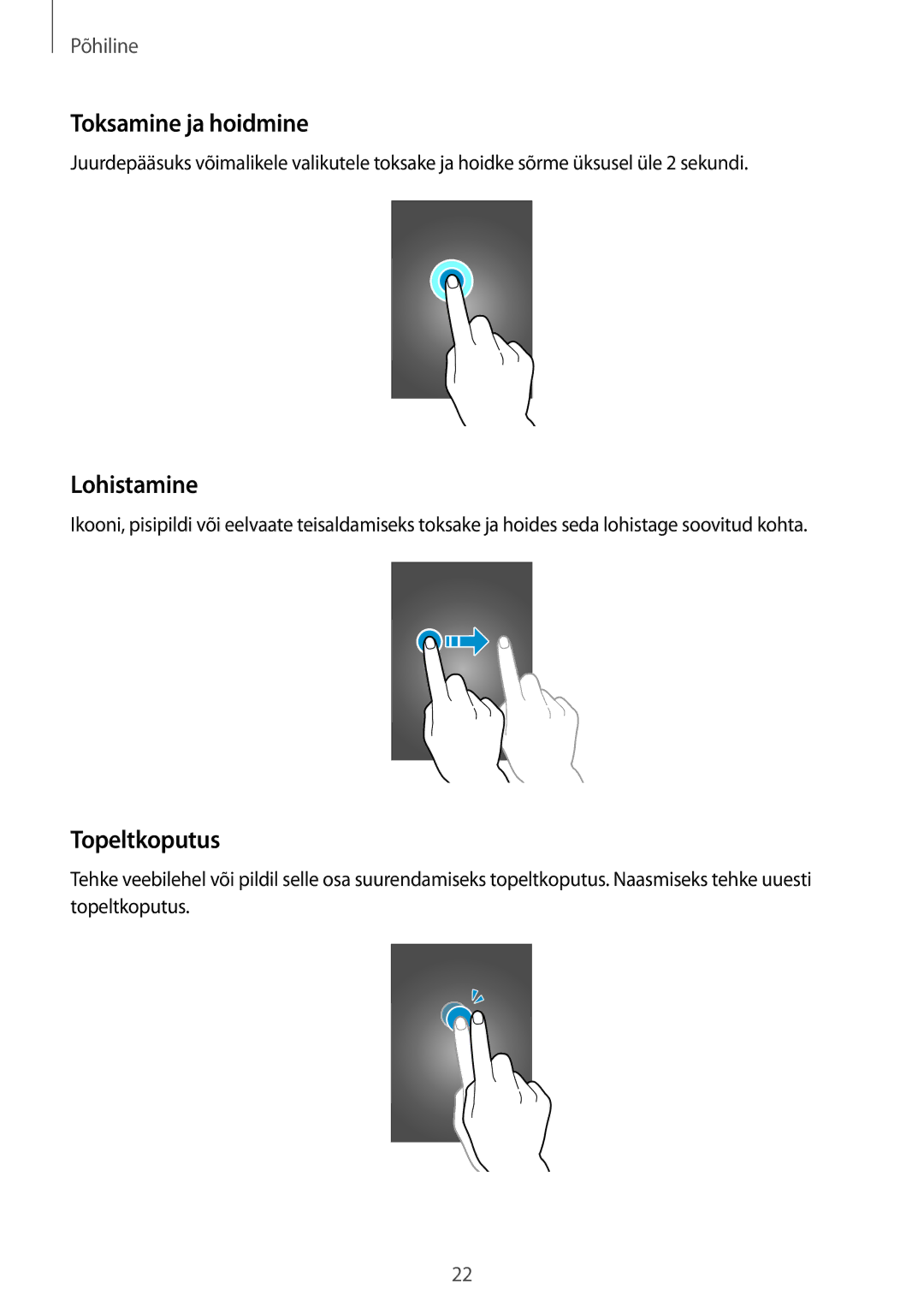 Samsung GT-I9060ZWDSEB, GT-I9060MKASEB, GT-I9060MKDSEB, GT-I9060ZWASEB Toksamine ja hoidmine, Lohistamine, Topeltkoputus 