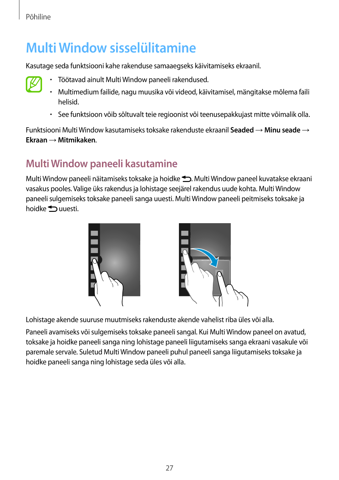 Samsung GT-I9060ZWASEB, GT-I9060MKASEB, GT-I9060MKDSEB manual Multi Window sisselülitamine, Multi Window paneeli kasutamine 